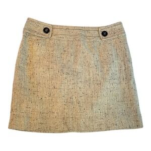 Outback Red Womens Tweed Mini Skirt Wool Blend Oatmeal Beige Button Detail Sz 8